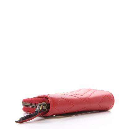 Gucci Calfskin Matelasse GG Marmont Zip Around Key Case Hibiscus Red 3 of 5