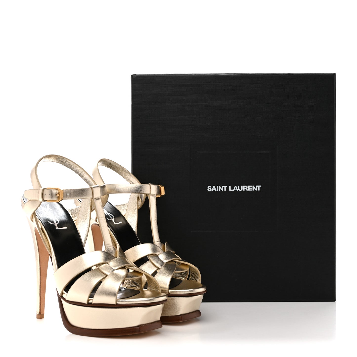 Metallic Calfskin Tribute 105 Platform  Sandals 37 Platino
