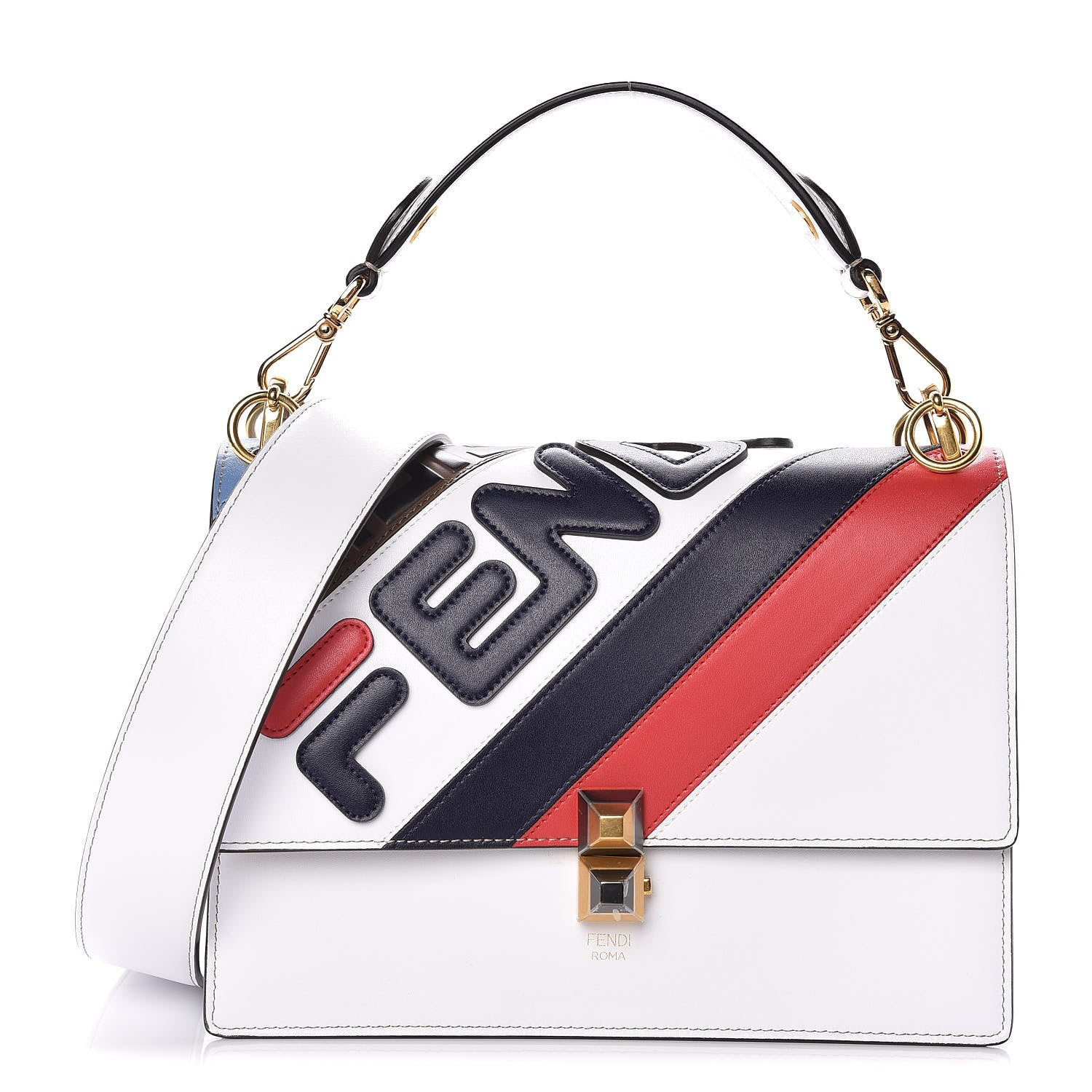 Fendi X FILA Vitello Liberty Mania Bi-Color FF 1974 Embossed Kan I Shoulder Bag White Nebula Multicolor 1 of 14