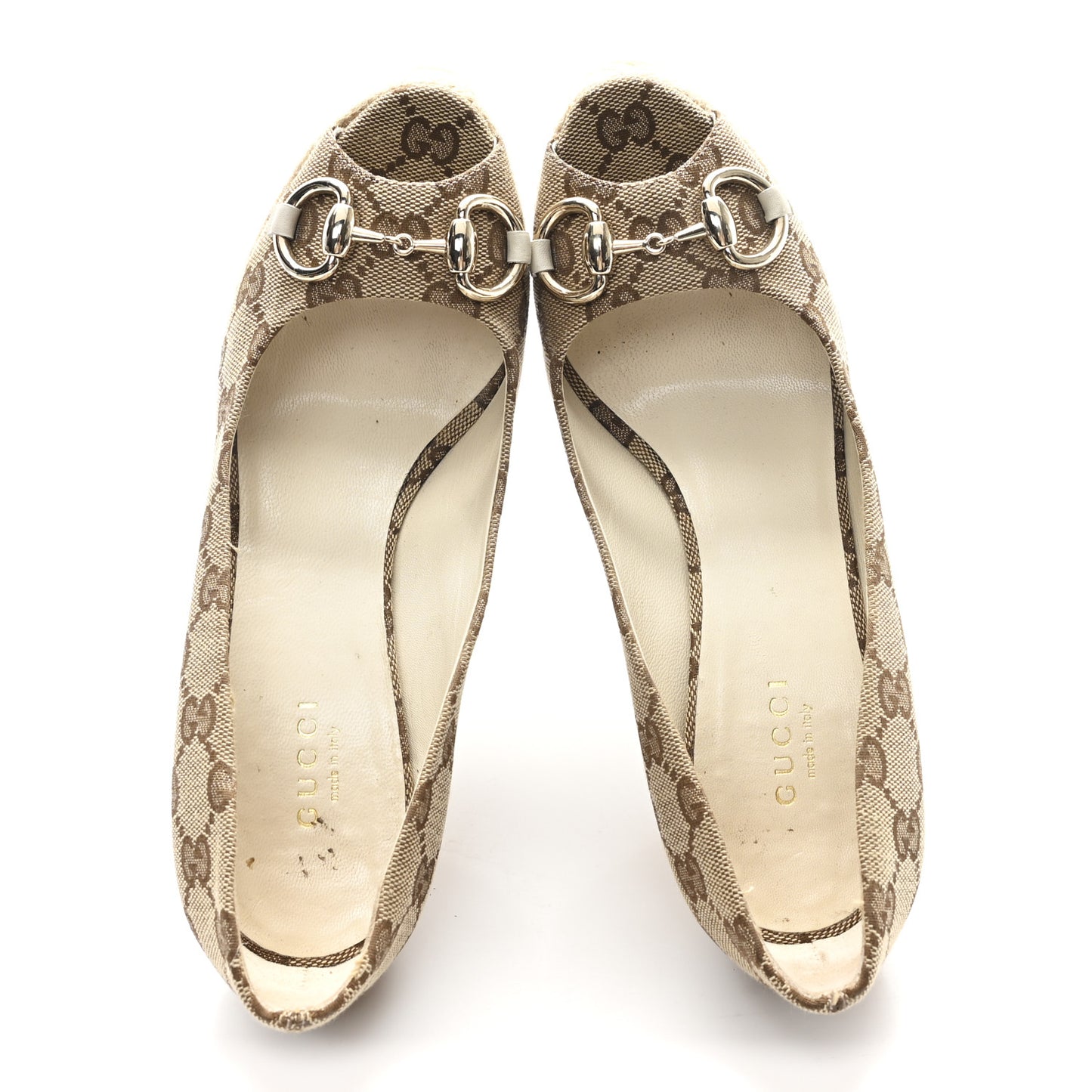 Monogram Horsebit Open Toe Espadrille Wedges 36 Beige