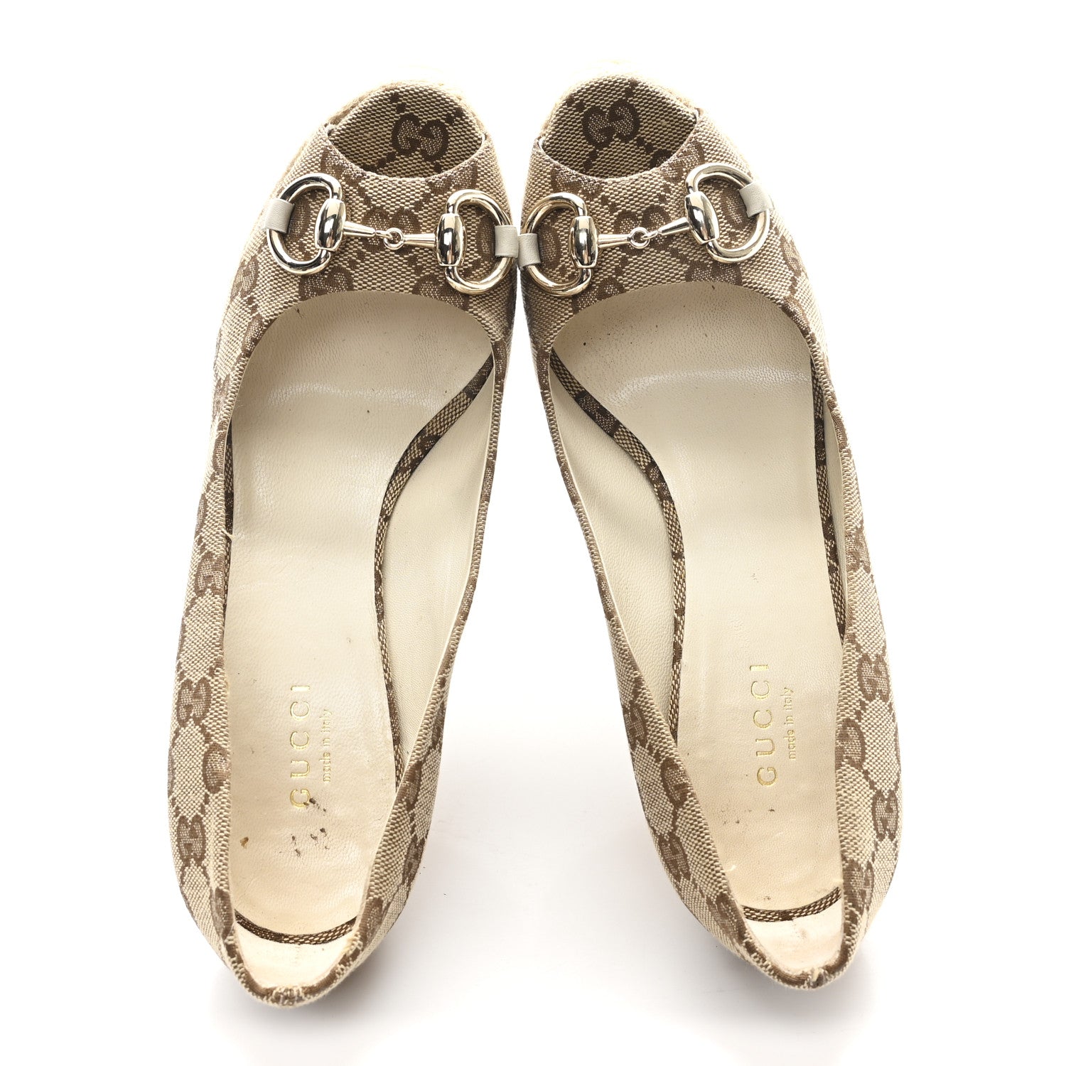 Gucci Monogram Horsebit Open Toe Espadrille Wedges 36 Beige 2 of 10