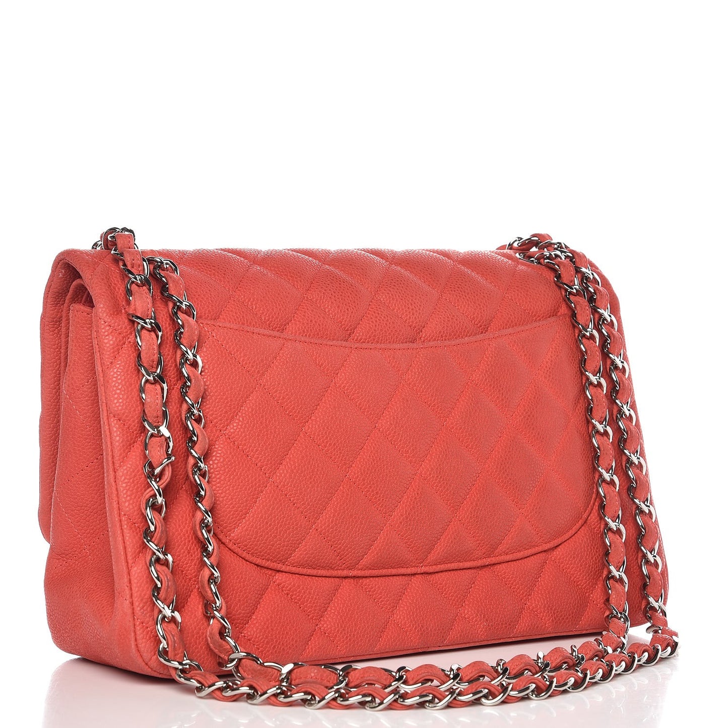 Iridescent Caviar Quilted Jumbo Double Flap Coral