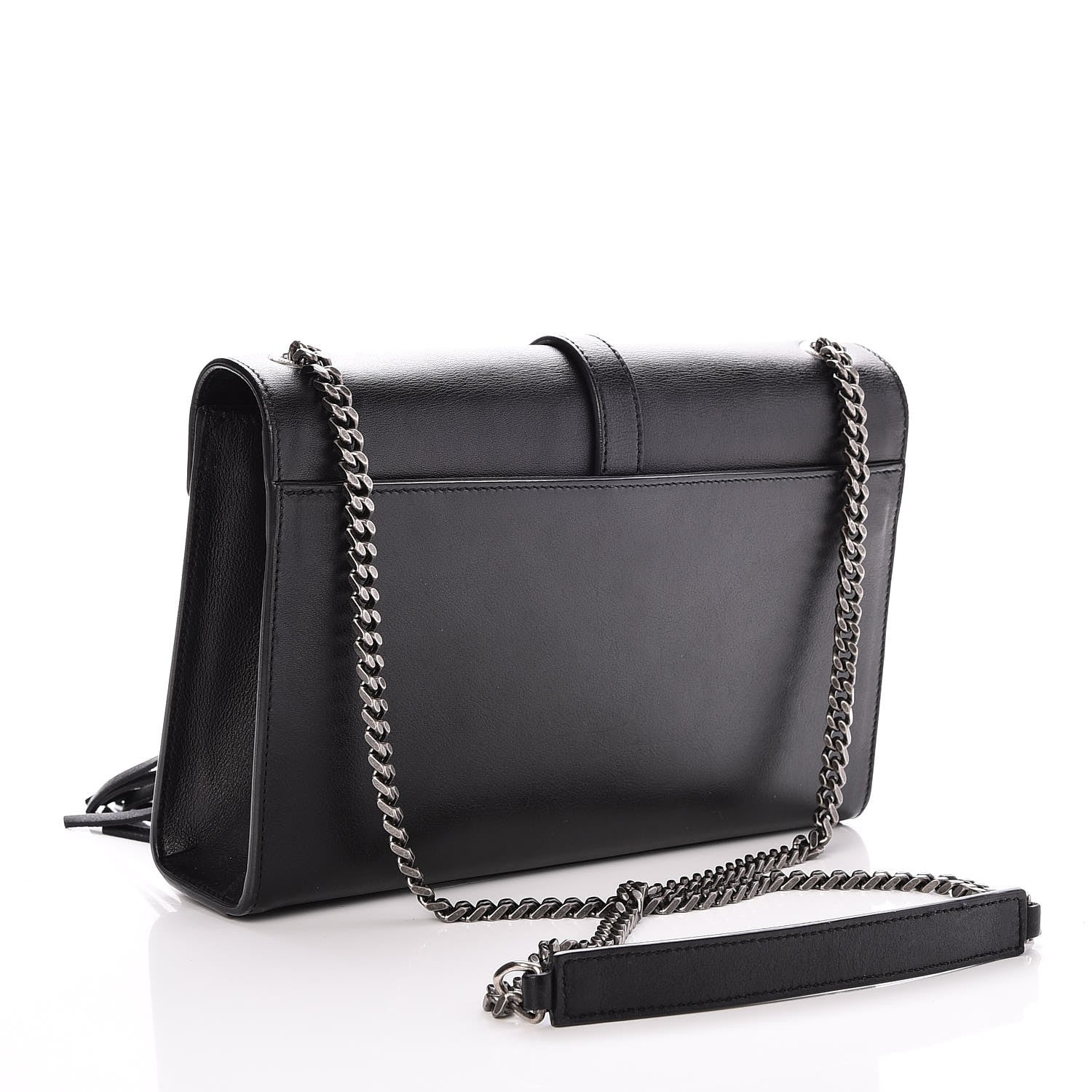 Saint Laurent Calfskin Fringe Medium Snake Monogram Satchel Black 3 of 6