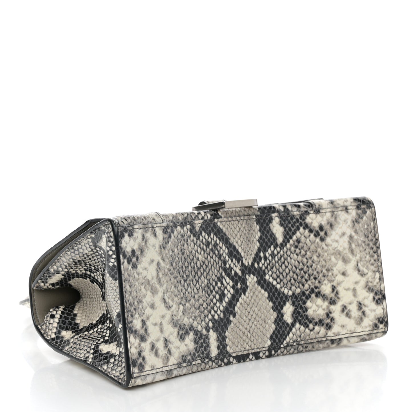 Calfskin Snake Effect Small Hourglass Top Handle Bag Black White