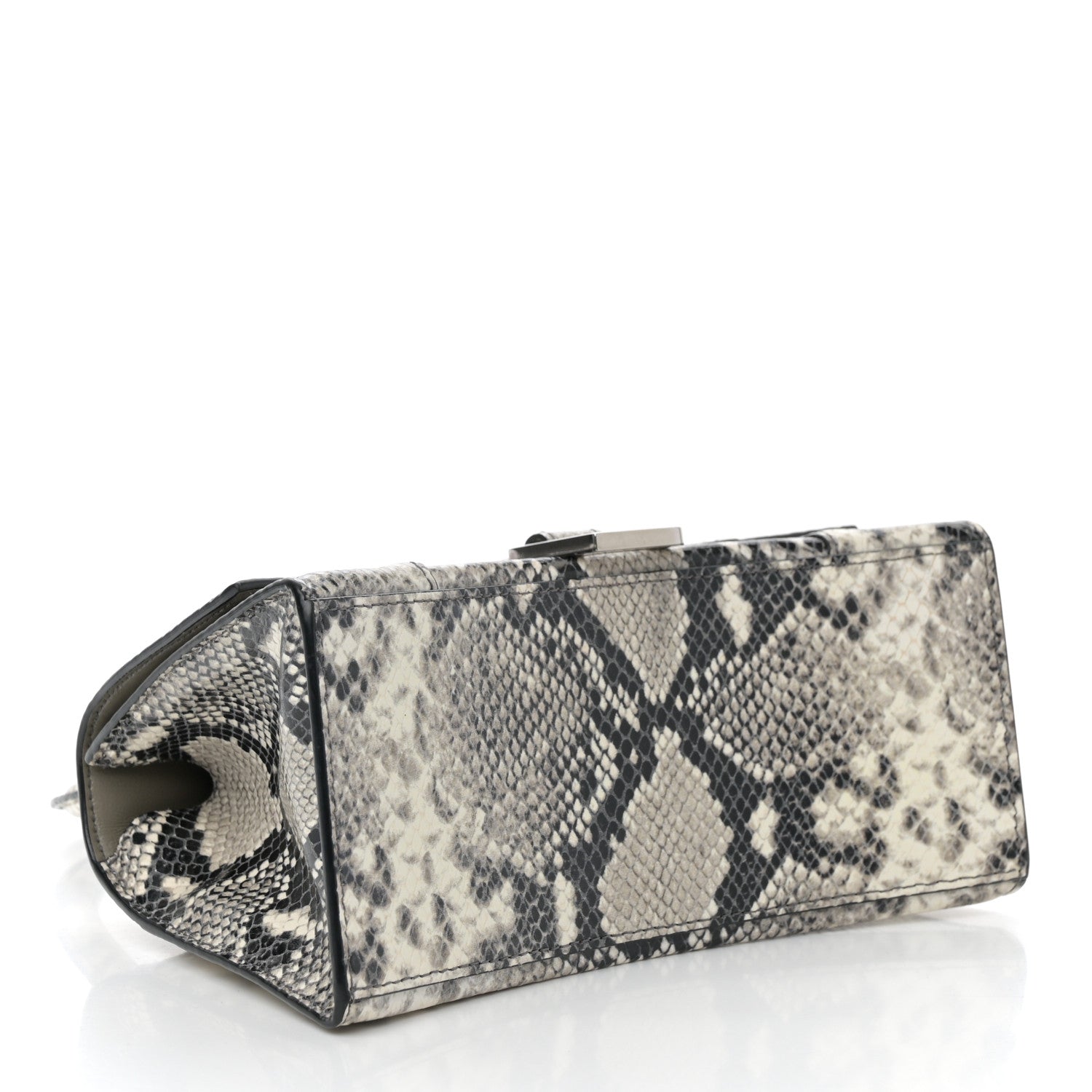 Balenciaga Calfskin Snake Effect Small Hourglass Top Handle Bag Black White 4 of 11