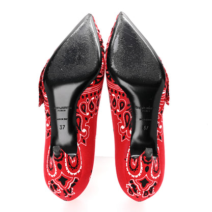 Saint Laurent Bandana Charlotte Kitten Heel Pumps 37 Red 6 of 9