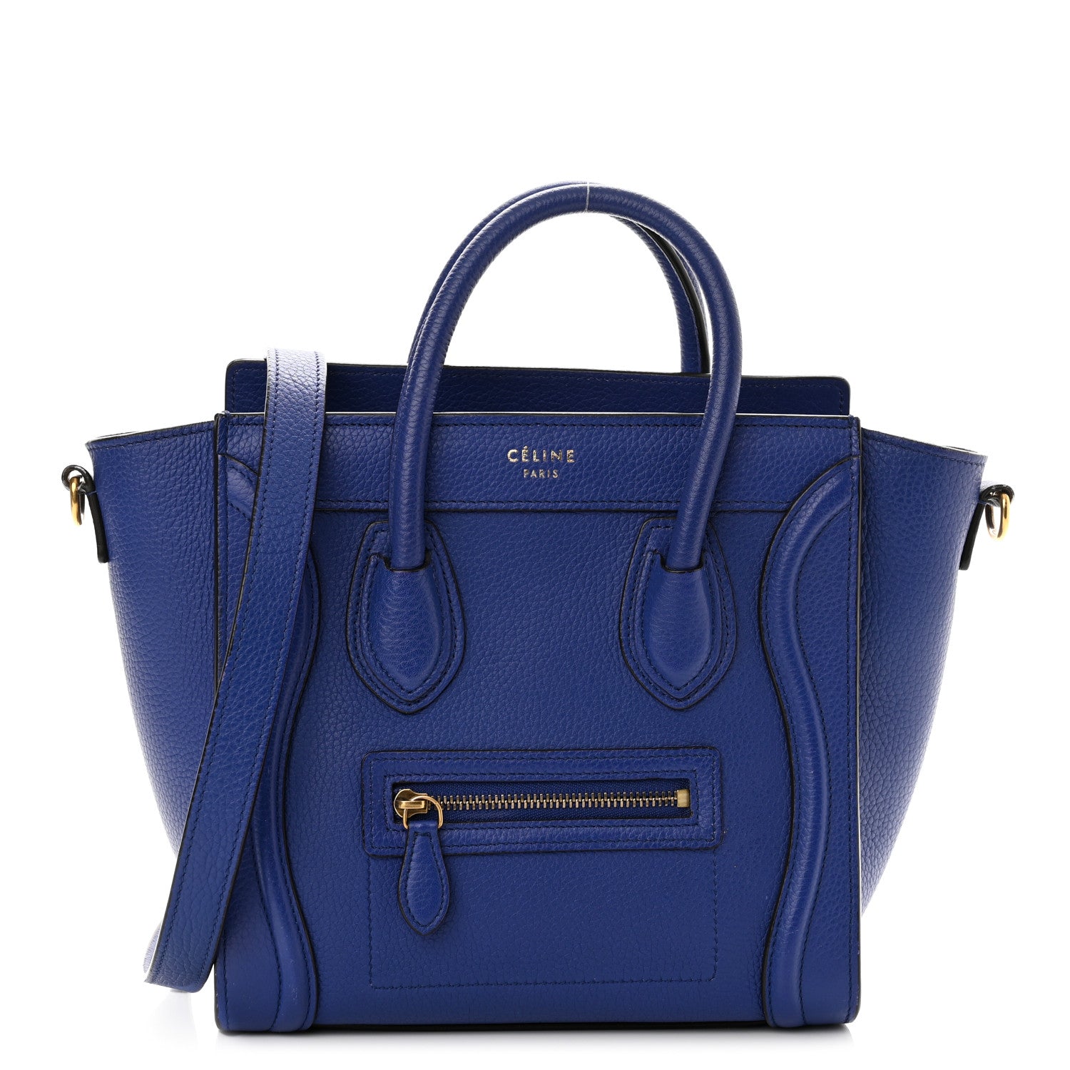 Celine Drummed Calfskin Nano Luggage Indigo 1 of 9