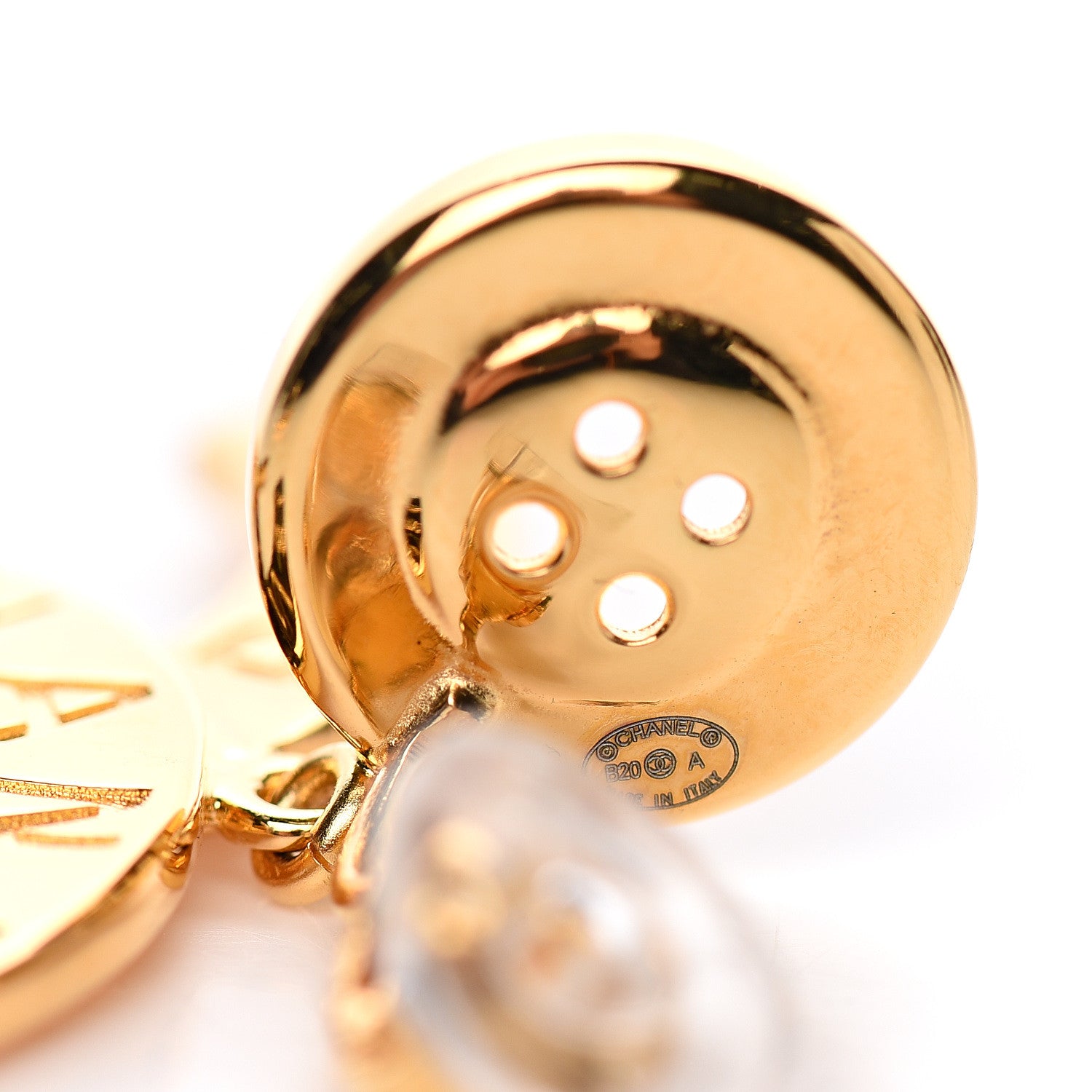 Chanel Metal Large Paris Button Clip On Earrings Gold 3 of 4