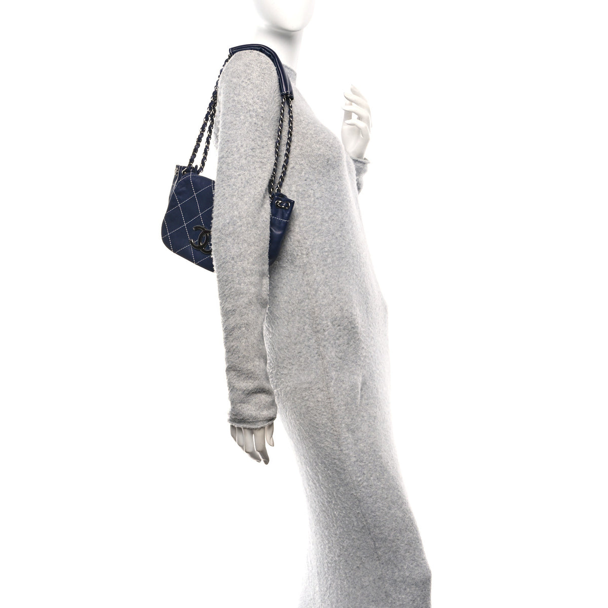 Chanel Lambskin Contrast Stitch Small Surpique Accordion Flap Navy 2 of 10