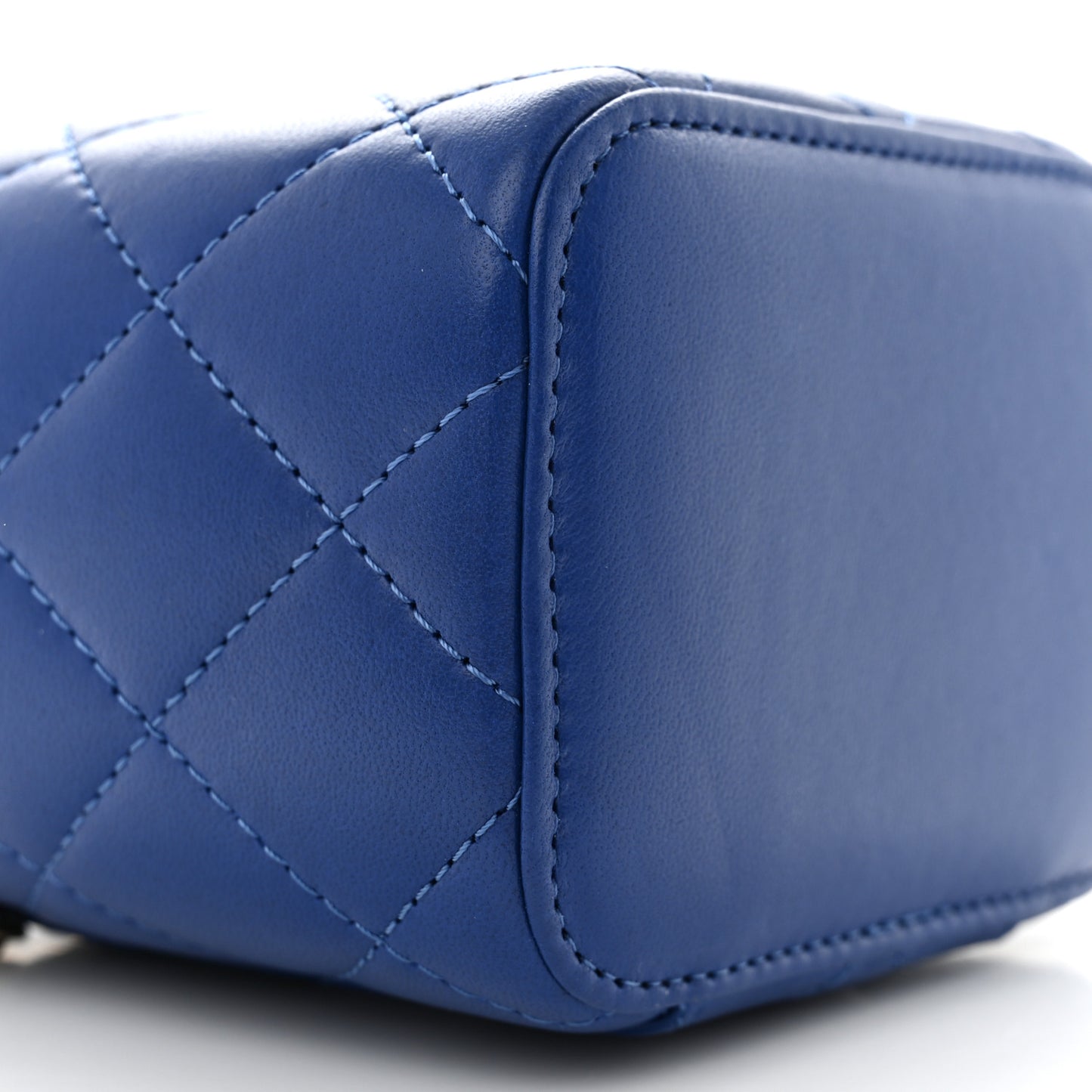 Lambskin Quilted Top Handle Mini Vanity Case With Chain Blue