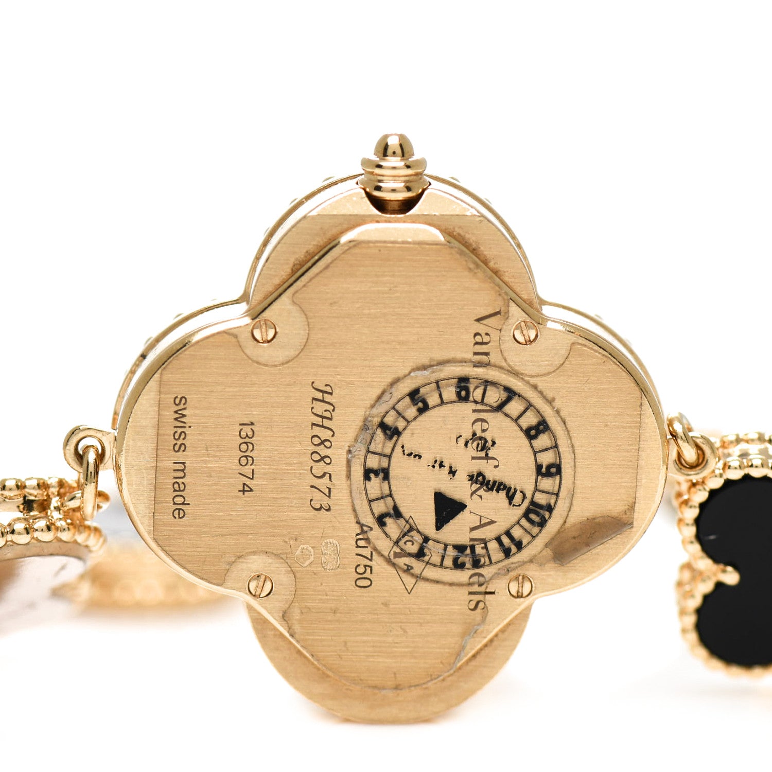 Van Cleef & Arpels 18K Yellow Gold Mother of Pearl Black Onyx 26mm Alhambra Quartz Watch 4 of 5