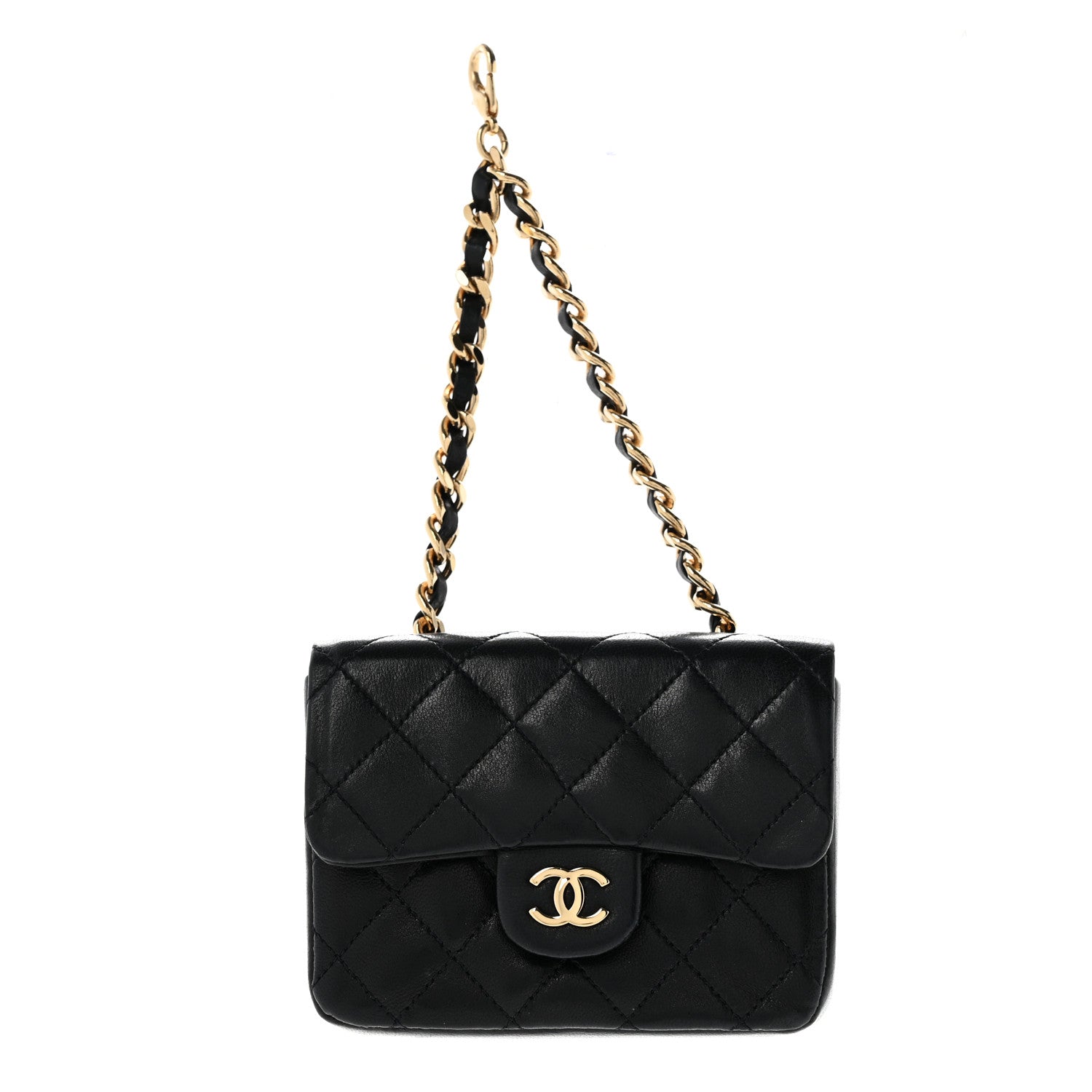 Chanel Lambskin Quilted Micro Flap Bag Charm Keychain Black 1 of 10