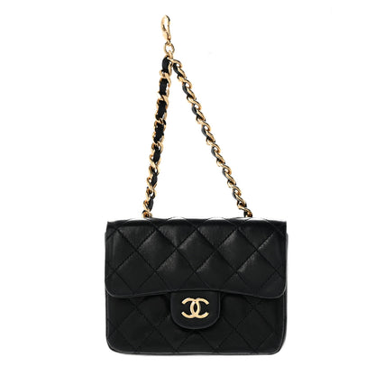 Chanel Lambskin Quilted Micro Flap Bag Charm Keychain Black 1 of 10