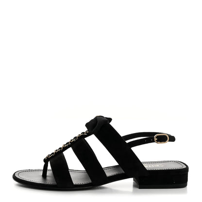 Chanel Grosgrain Chain CC Logo Bow Sandals 36 Black 1 of 9