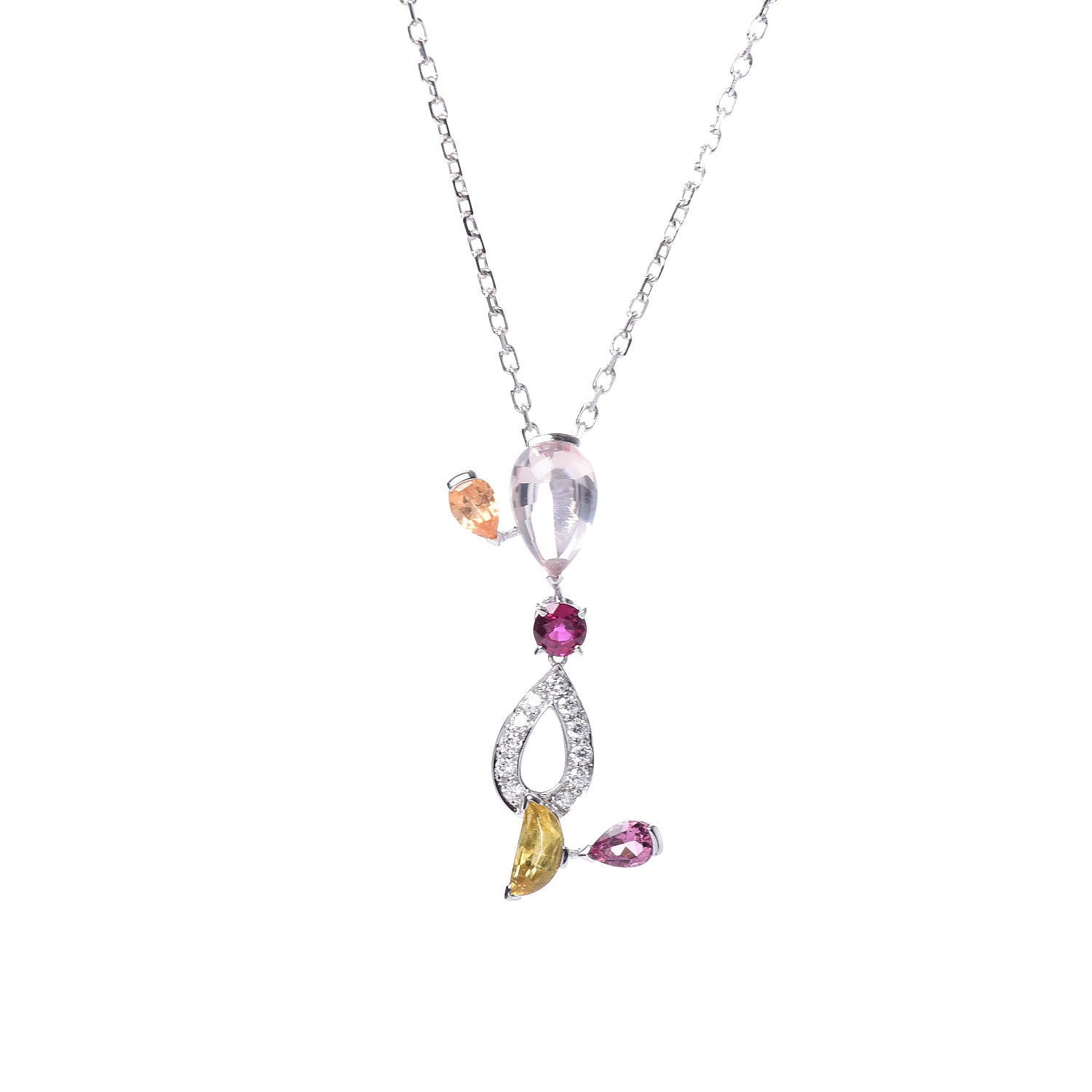 Cartier 18K White Gold Diamond Rose Quartz Spessartine Garnet Citrine Pink Tourmaline Sorbet Pendant Necklace 5 of 8