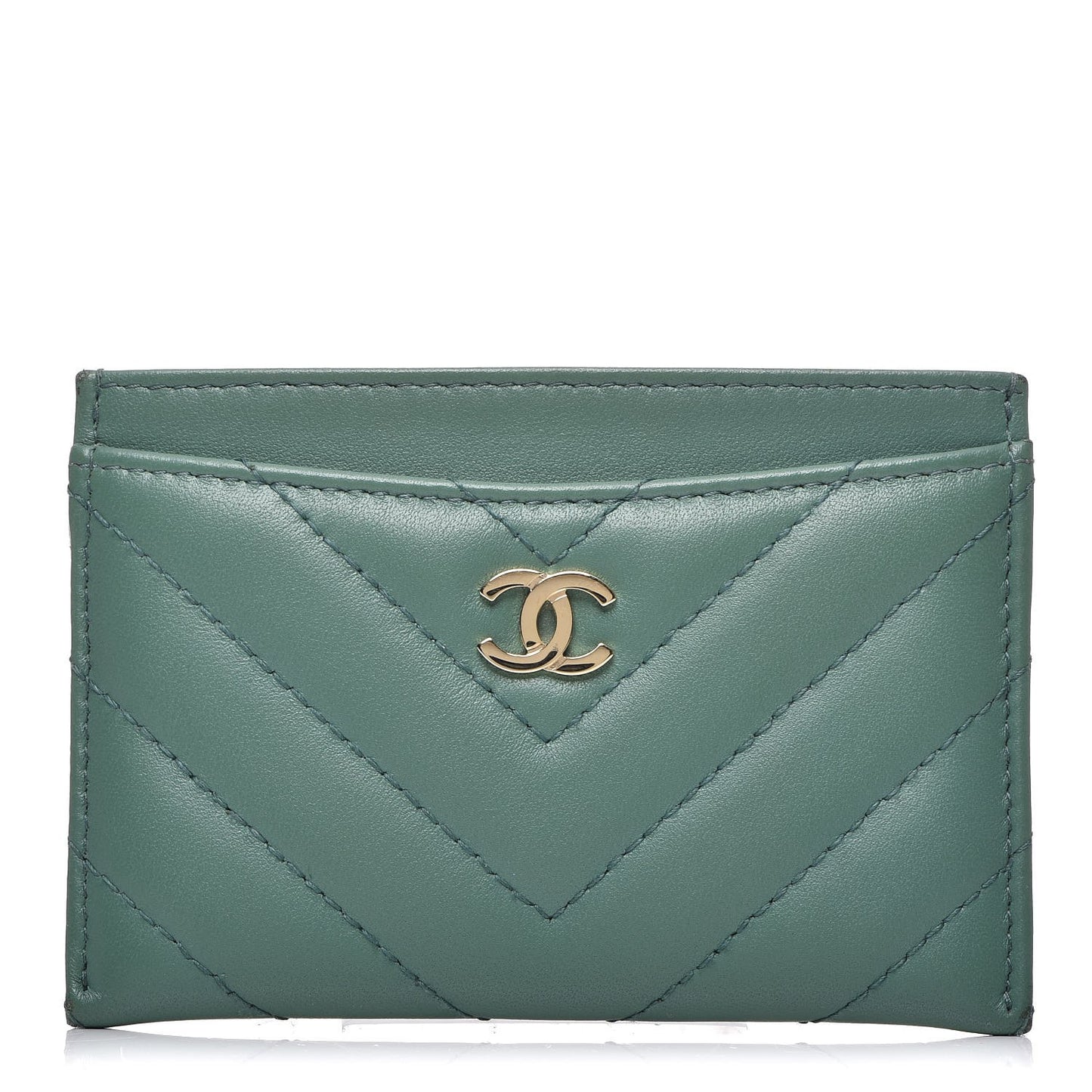 Lambskin Chevron Quilted Card Holder Green