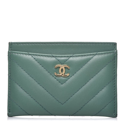 Chanel Lambskin Chevron Quilted Card Holder Green 1 of 9
