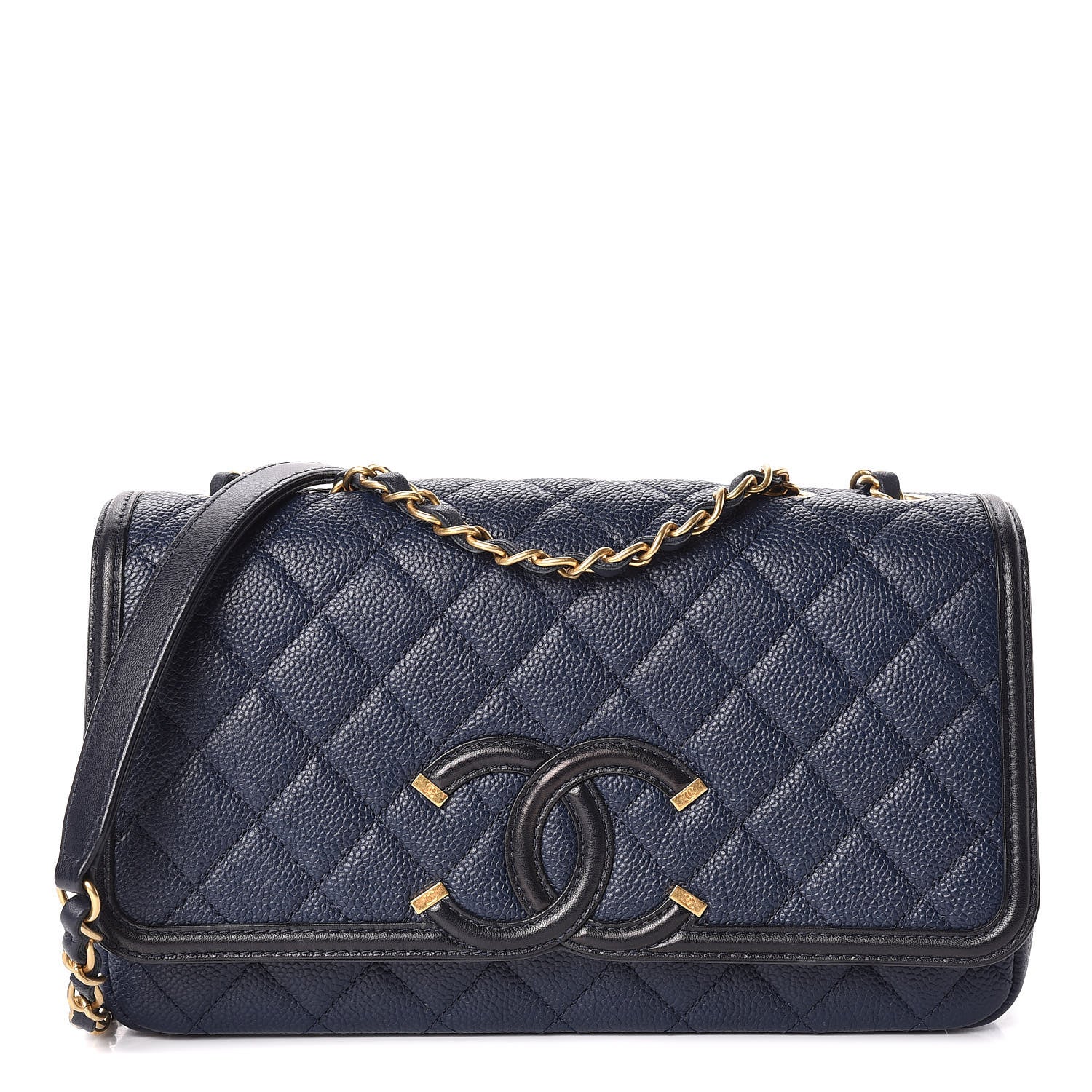 Chanel Caviar Quilted Medium CC Filigree Flap Navy Black 1 of 13