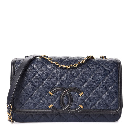Chanel Caviar Quilted Medium CC Filigree Flap Navy Black 1 of 13