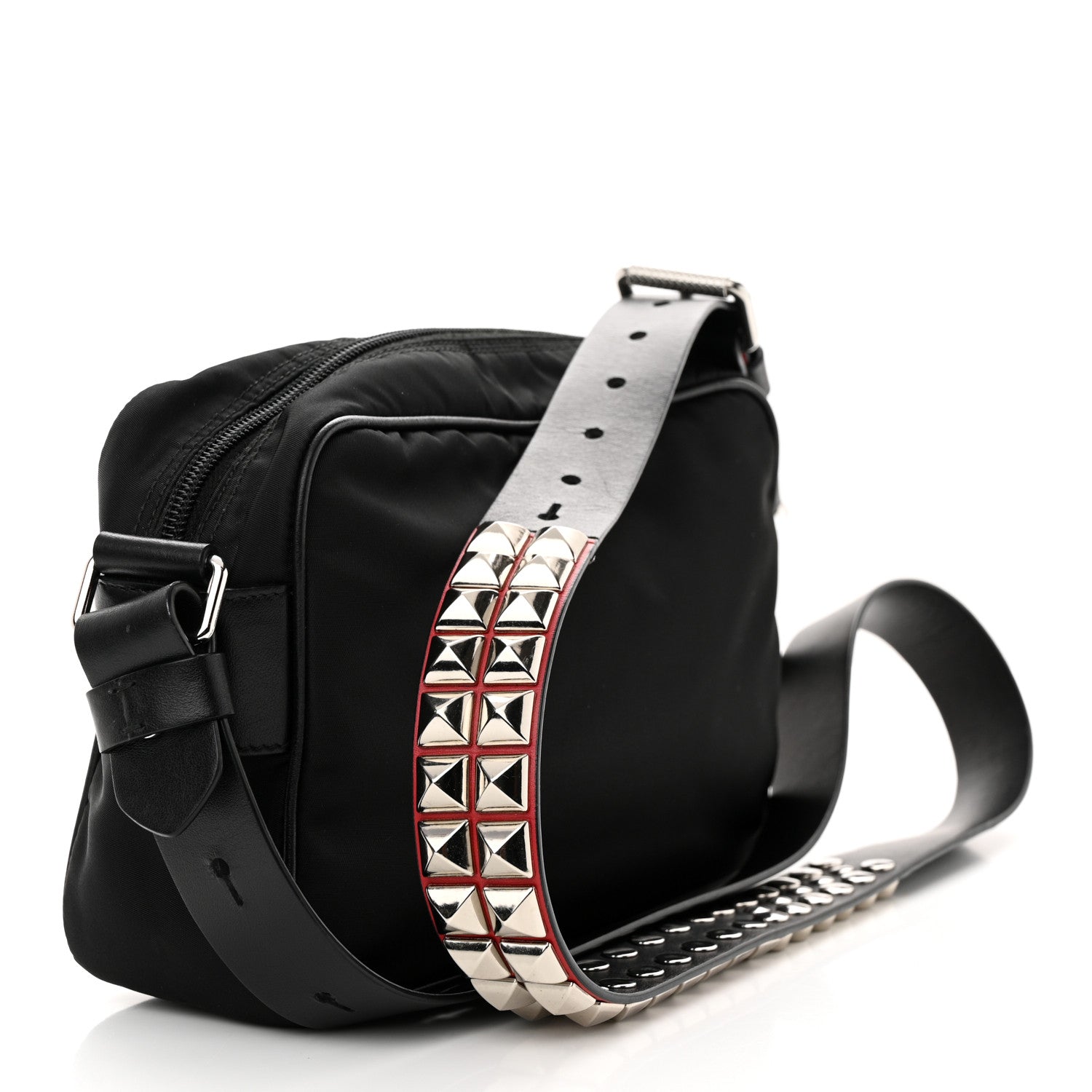 Prada Tessuto Nylon Studded New Vela Shoulder Bag Black Fuoco 3 of 9