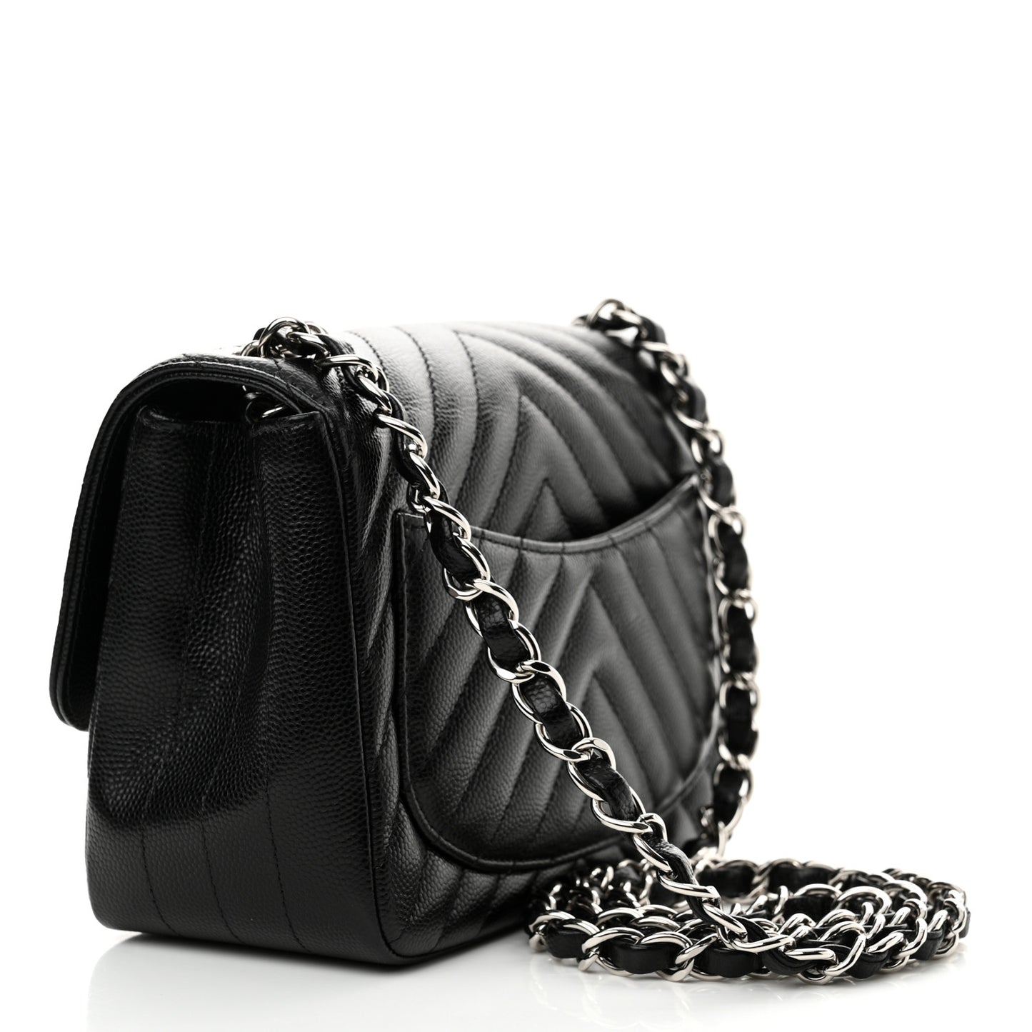 Caviar Chevron Quilted Mini Square Flap Black