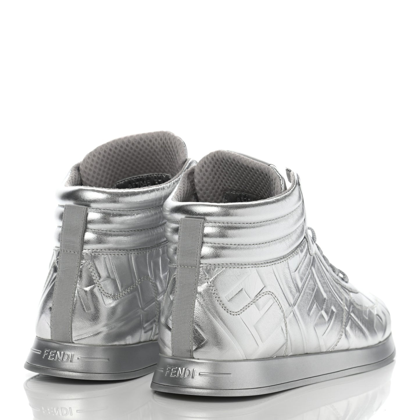 X NICKI MINAJ Metallic Nappa Macro FF Embossed Prints On High Top Sneakers 37 Silver