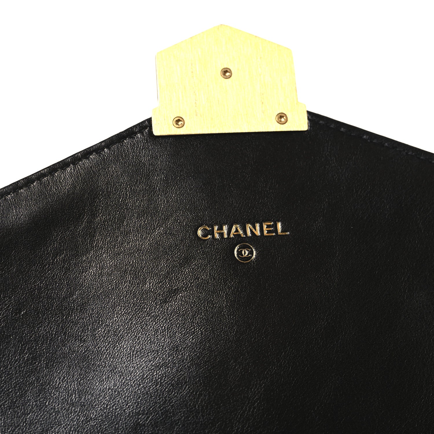 Chanel Calfskin Chevron Quilted Medal Flap Clutch Black 6 of 9