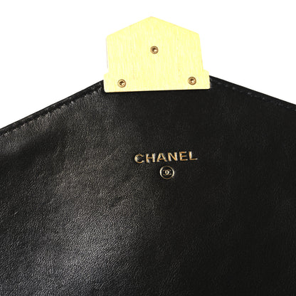 Chanel Calfskin Chevron Quilted Medal Flap Clutch Black 6 of 9