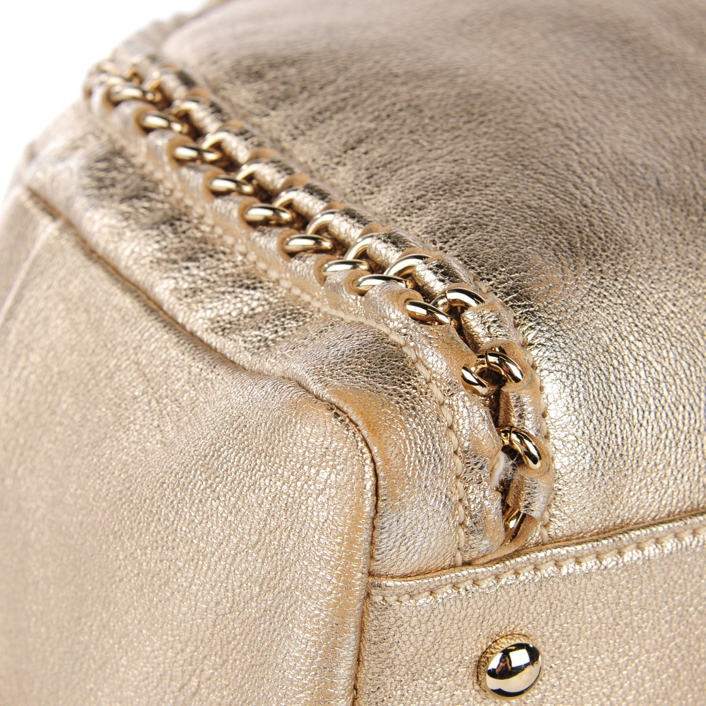 Metallic Goatskin Large Luxe Ligne Bowler Gold