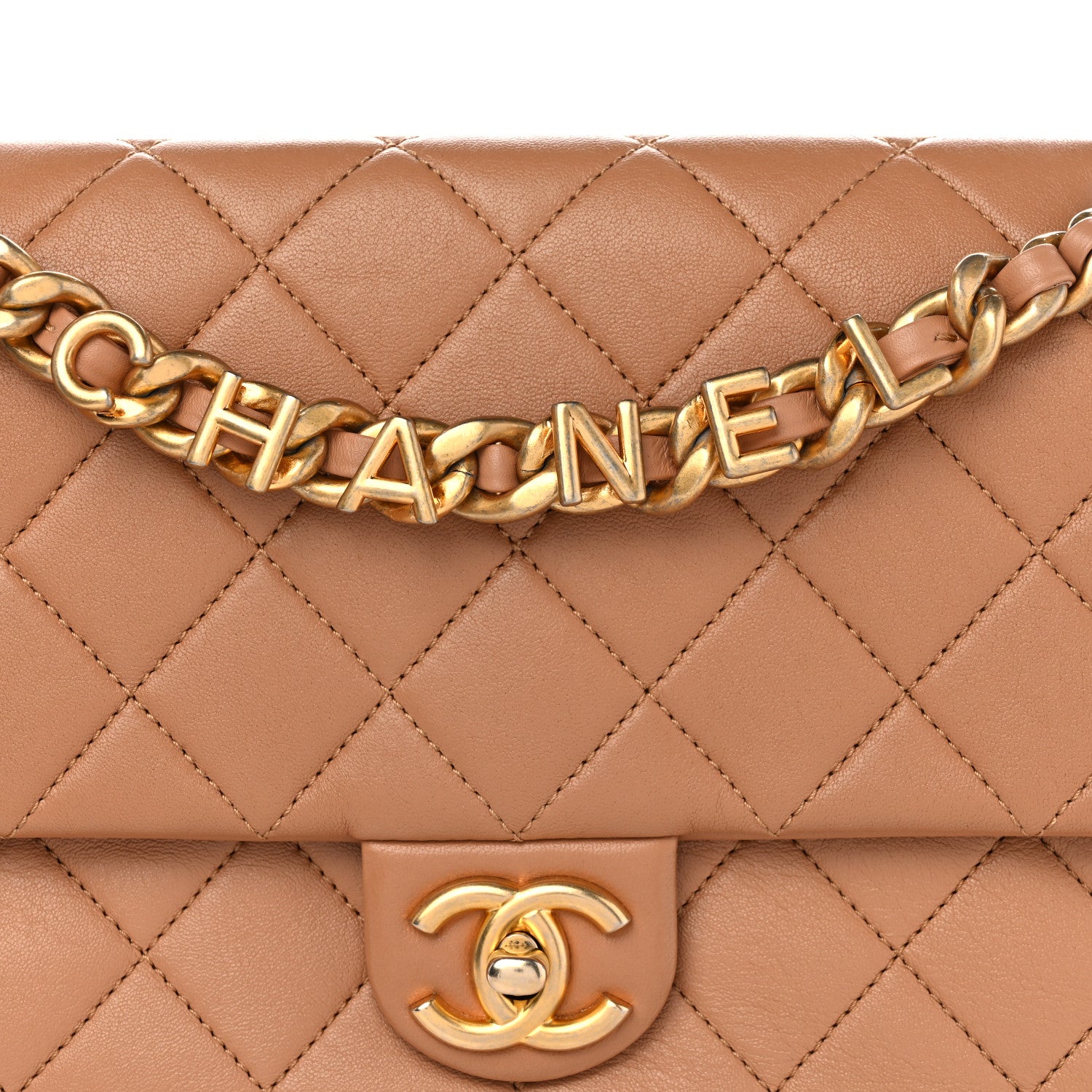 Chanel Lambskin Quilted Chaine Lettre Flap Brown 8 of 11