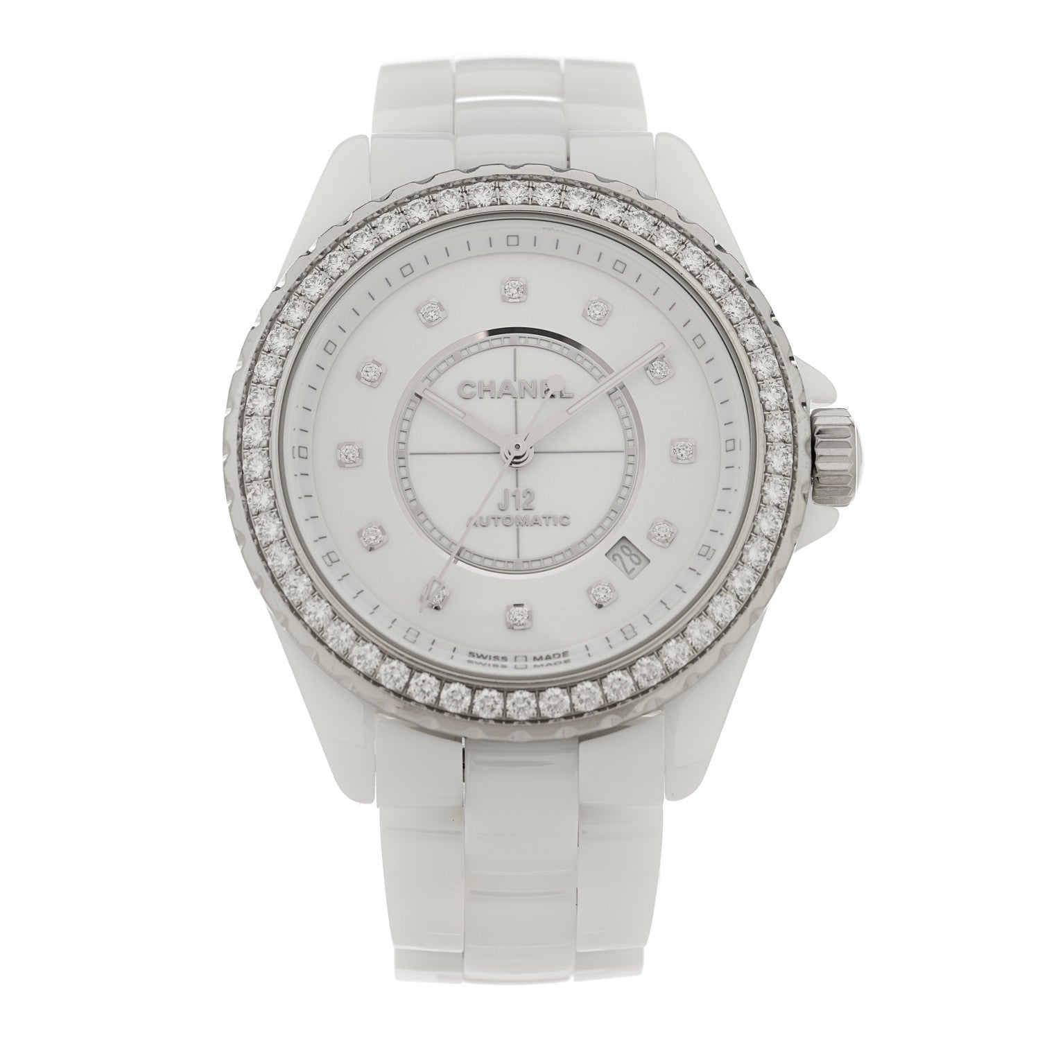 Chanel Stainless Steel Ceramic Diamond Pave Bezel 38mm J12 Automatic Watch White 1 of 5