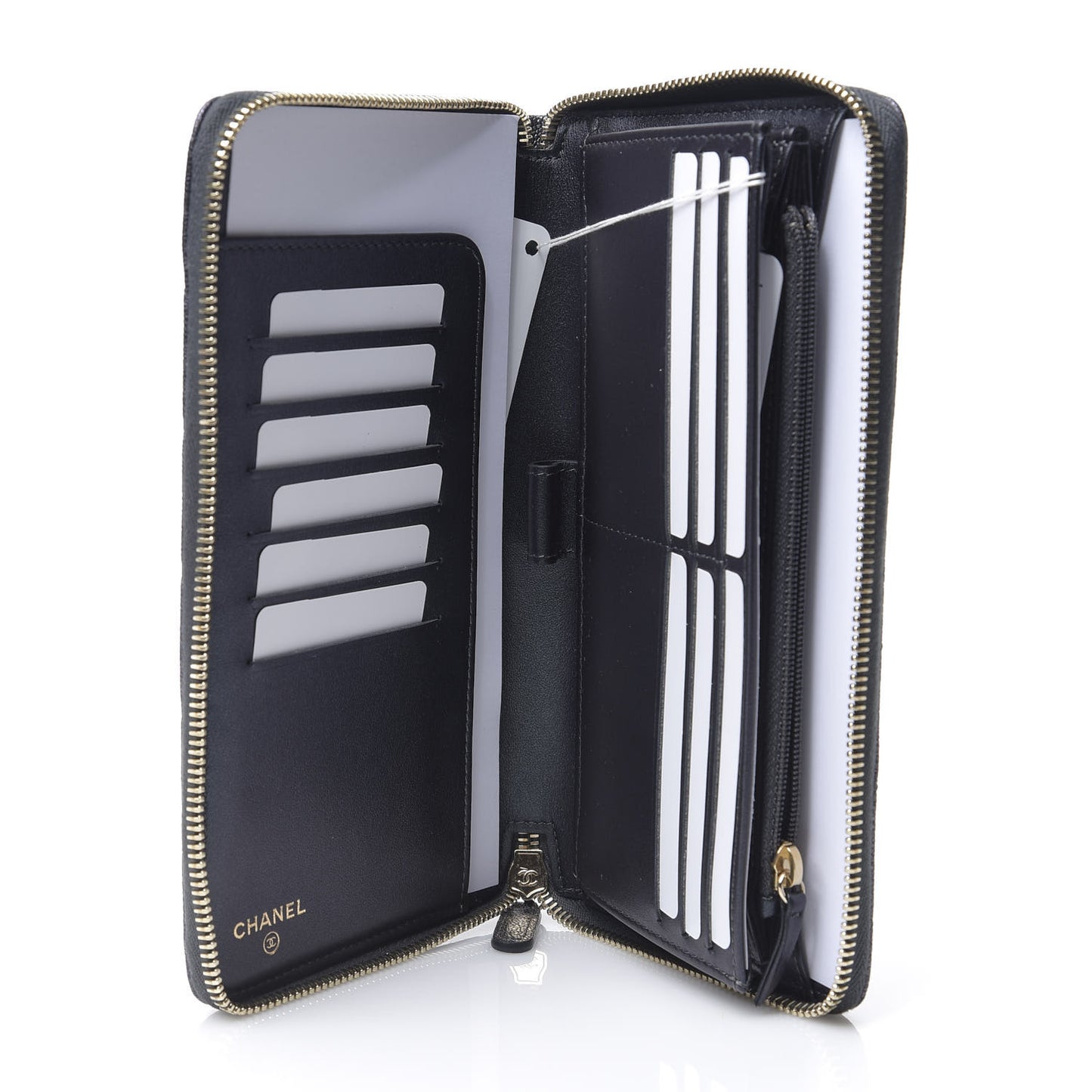 Iridescent Caviar Quilted Long Zip Around Wallet Black