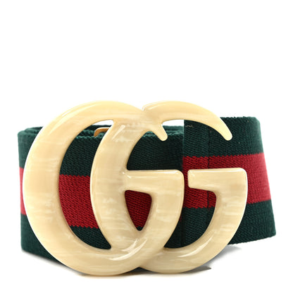 Gucci Web Elastic Plexiglass GG Marmont Belt 80 32 Red Green 1 of 4