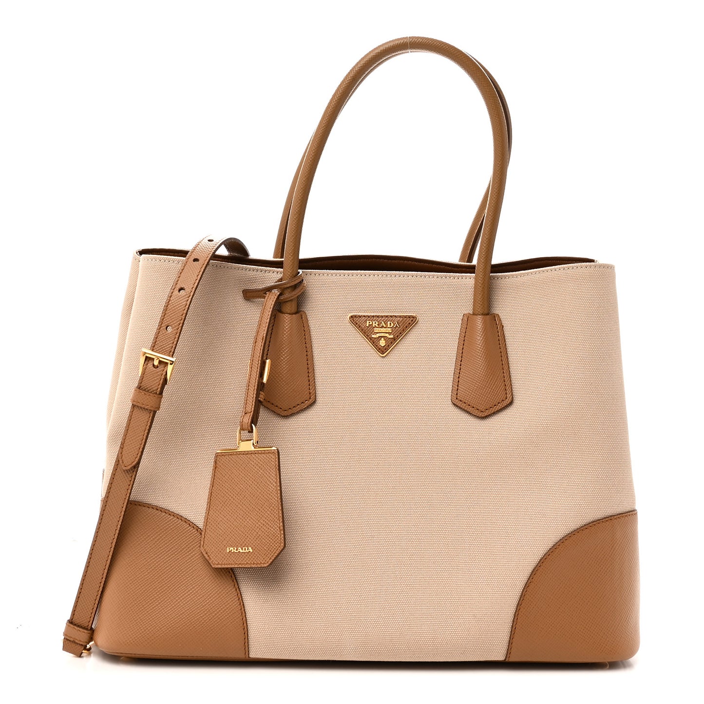 Canvas Saffiano Cuir Calfskin Top Handle Tote Beige