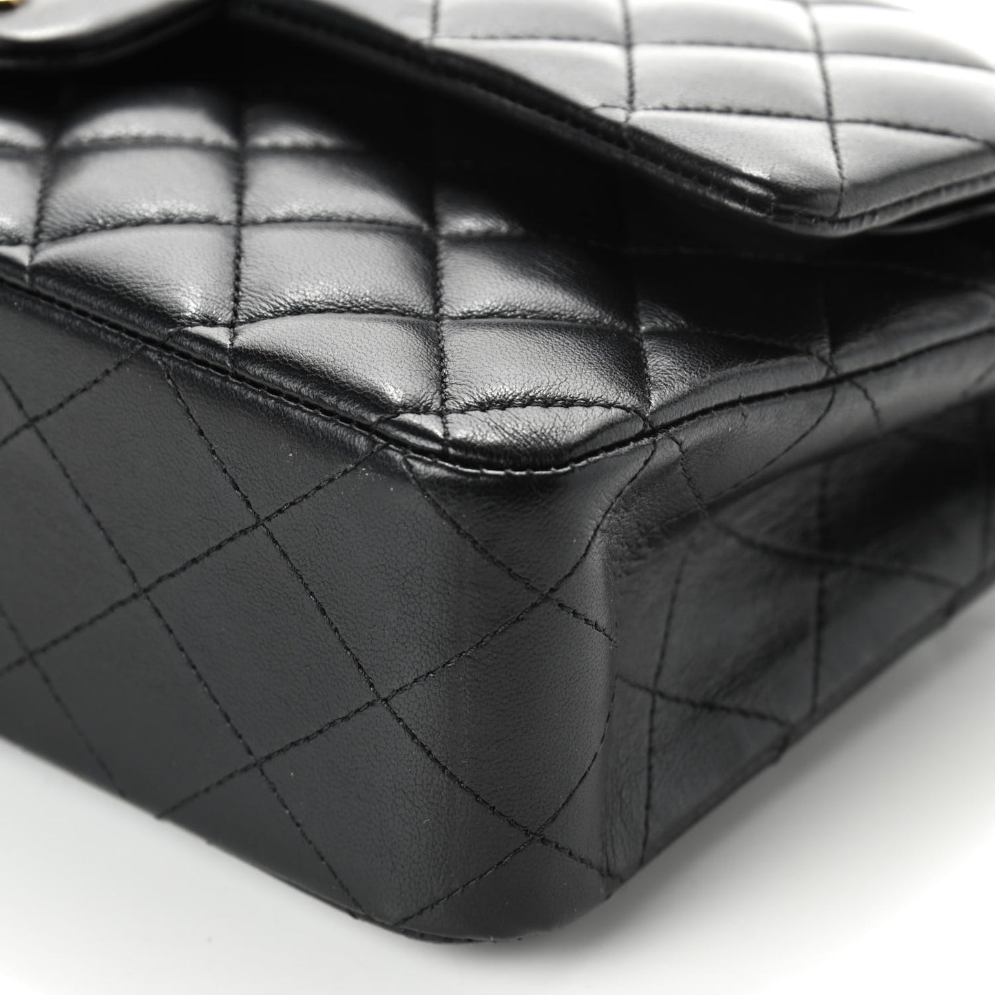 Lambskin Quilted Medium Double Flap Black
