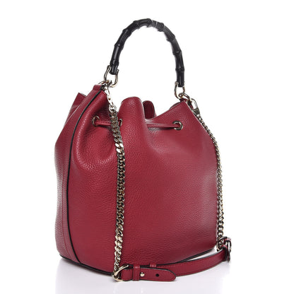 Gucci Pebbled Calfskin Miss Bamboo Bucket Bag Burgundy 4 of 8