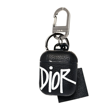 Christian Dior X SHAWN STUSSY Grained Calfskin Airpods Case Black 1 of 5
