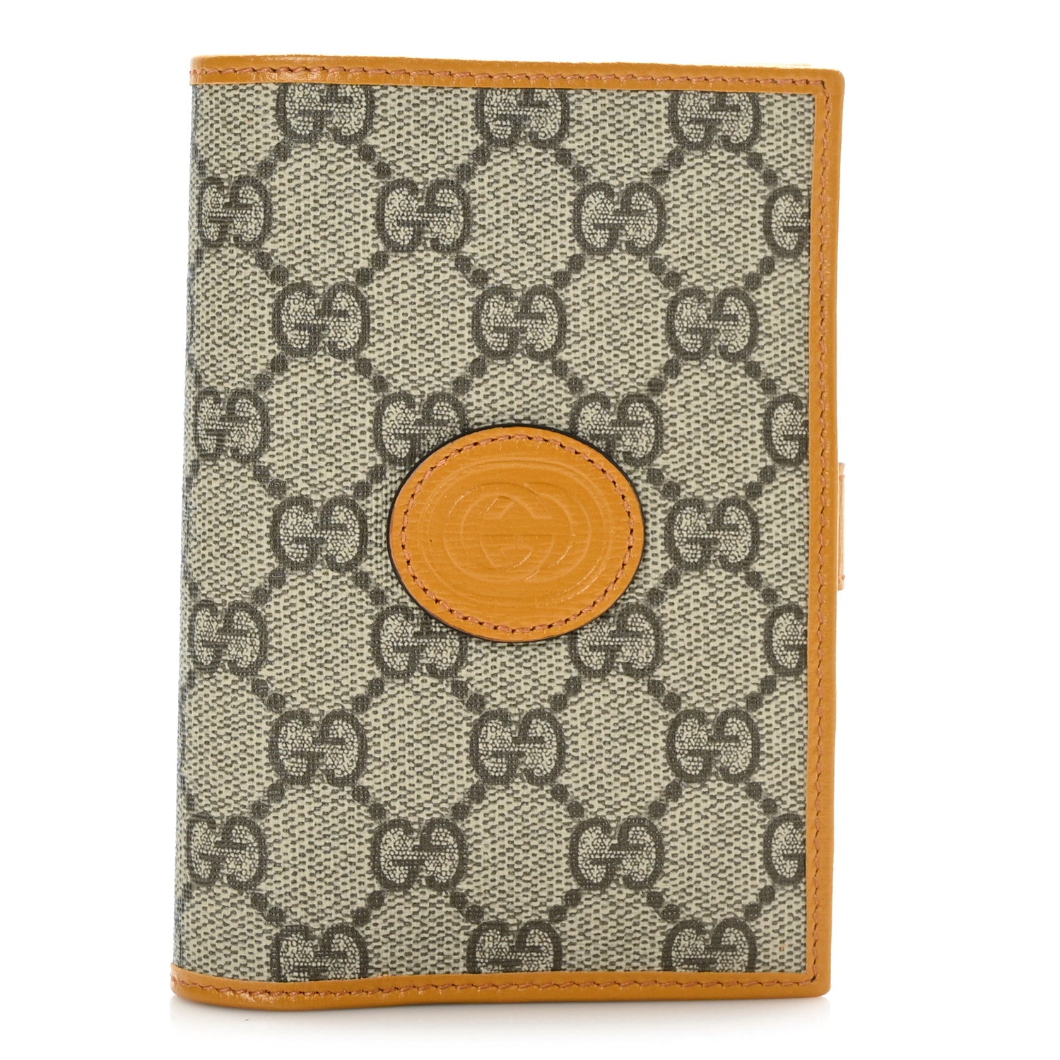 Gucci GG Supreme Monogram Textured Calfskin Retro Interlocking G Passport Case Beige Yellow 1 of 6