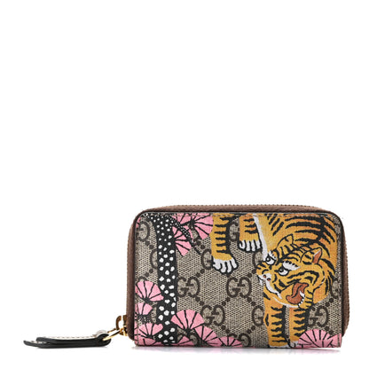Gucci GG Supreme Monogram Bengal Zip Around Card Case Wallet Beige Pink 1 of 7