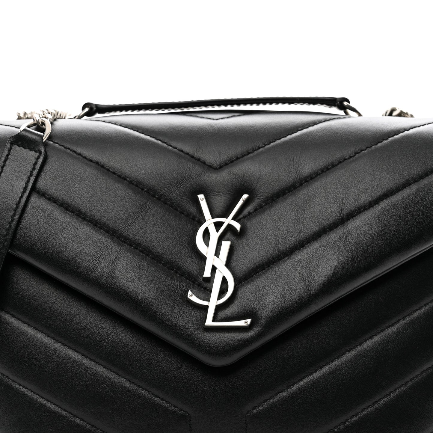 SAINT LAURENT Calfskin Y Quilted Monogram Small Loulou Chain Satchel Black