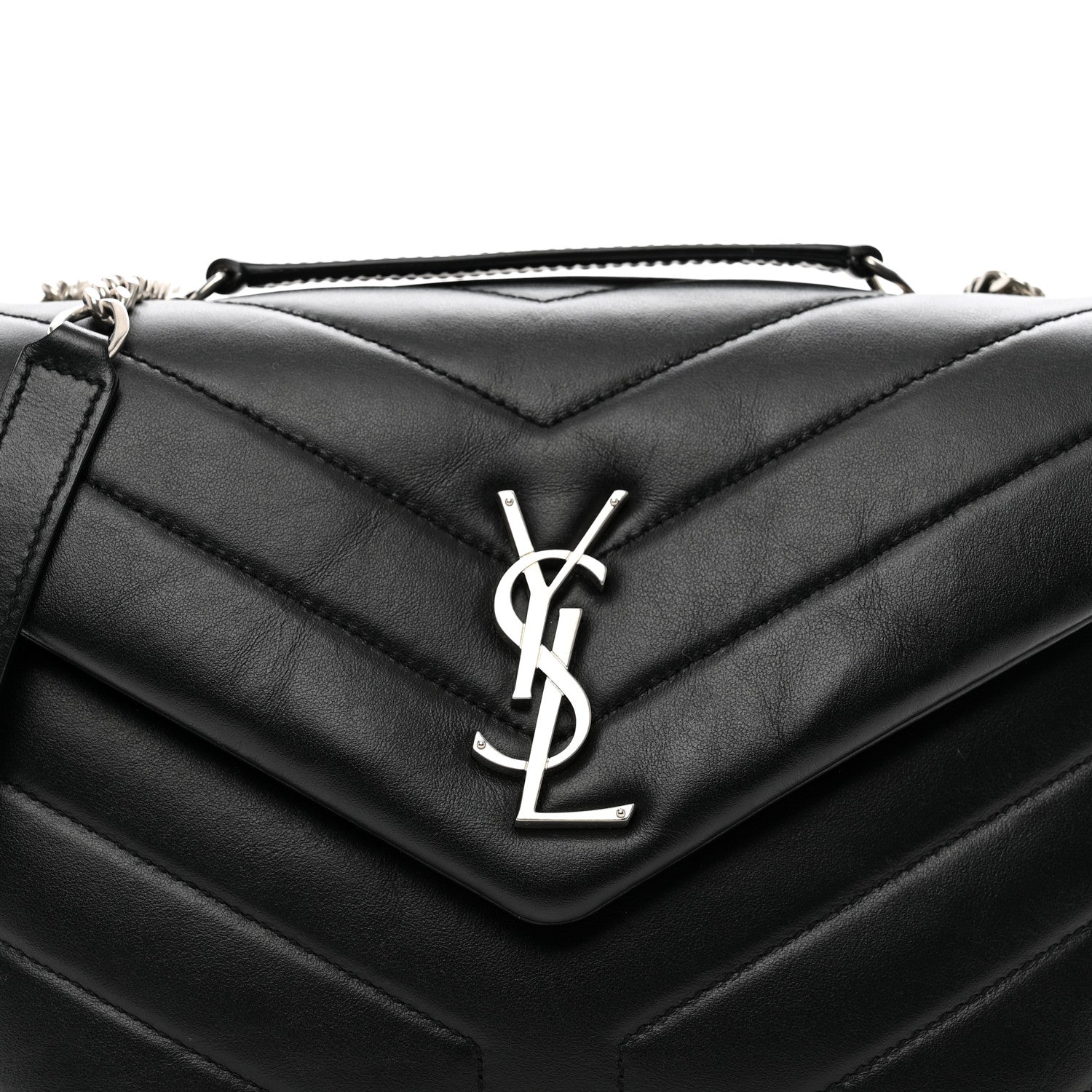 Saint Laurent SAINT LAURENT Calfskin Y Quilted Monogram Small Loulou Chain Satchel Black 5 of 10