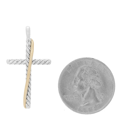 David Yurman Sterling Silver 18K Yellow Gold Crossover Cross Pendant 2 of 4