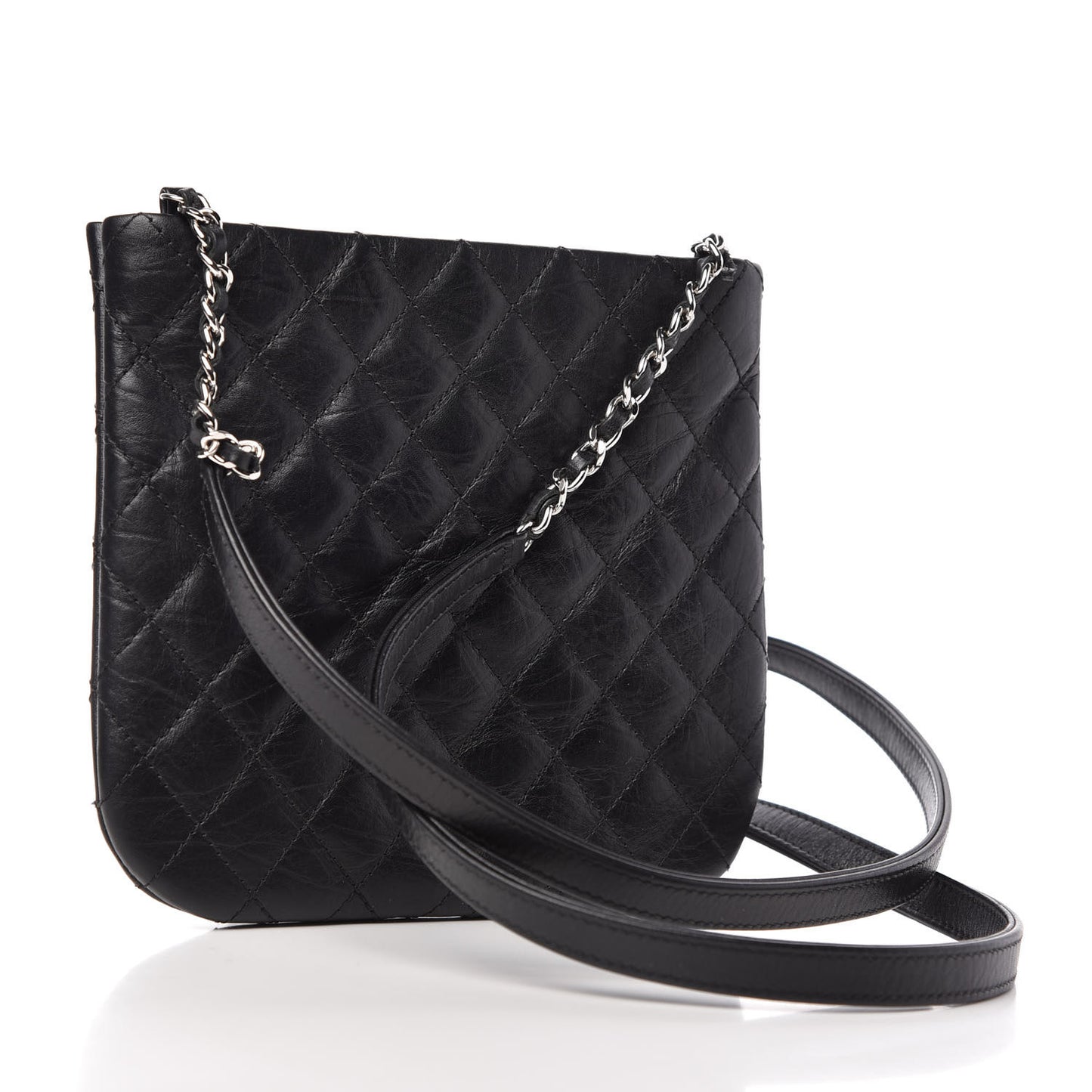 Aged Calfskin Quilted Crossbody Bag Black