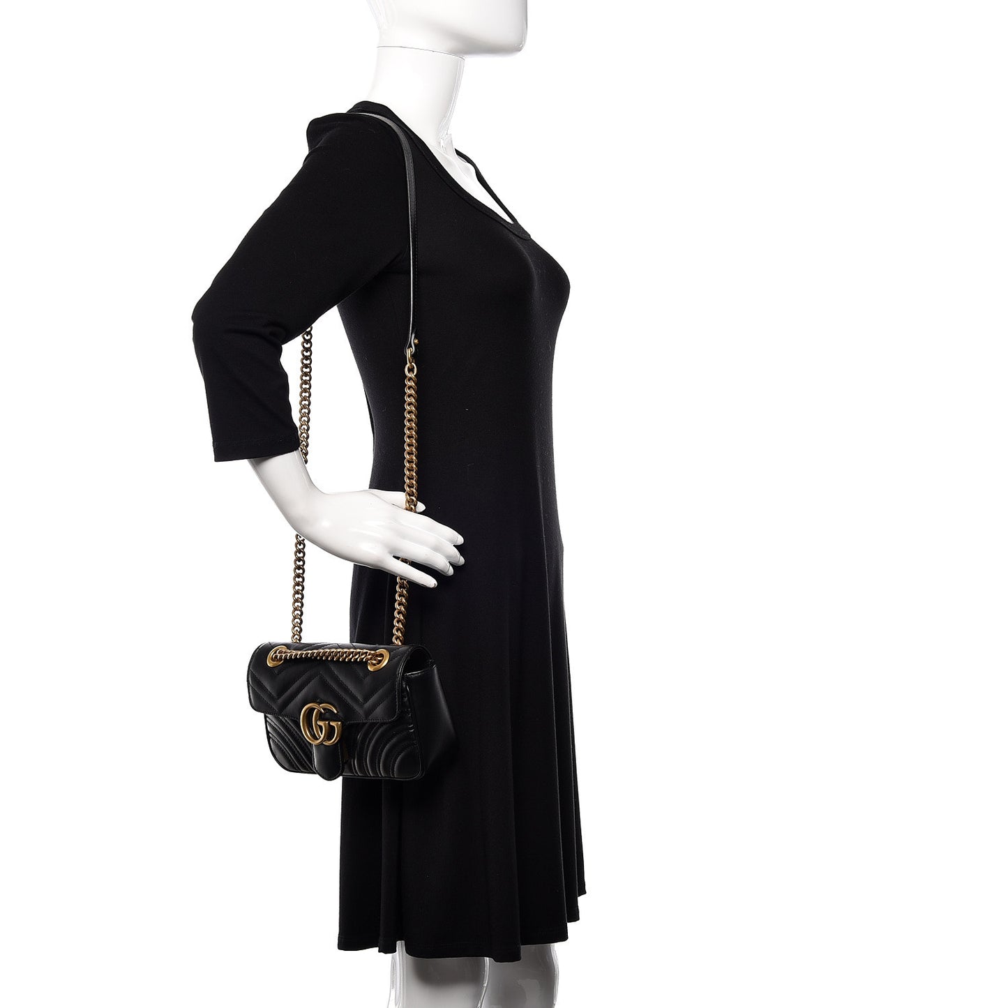 Calfskin Matelasse Mini GG Marmont Shoulder Bag Black