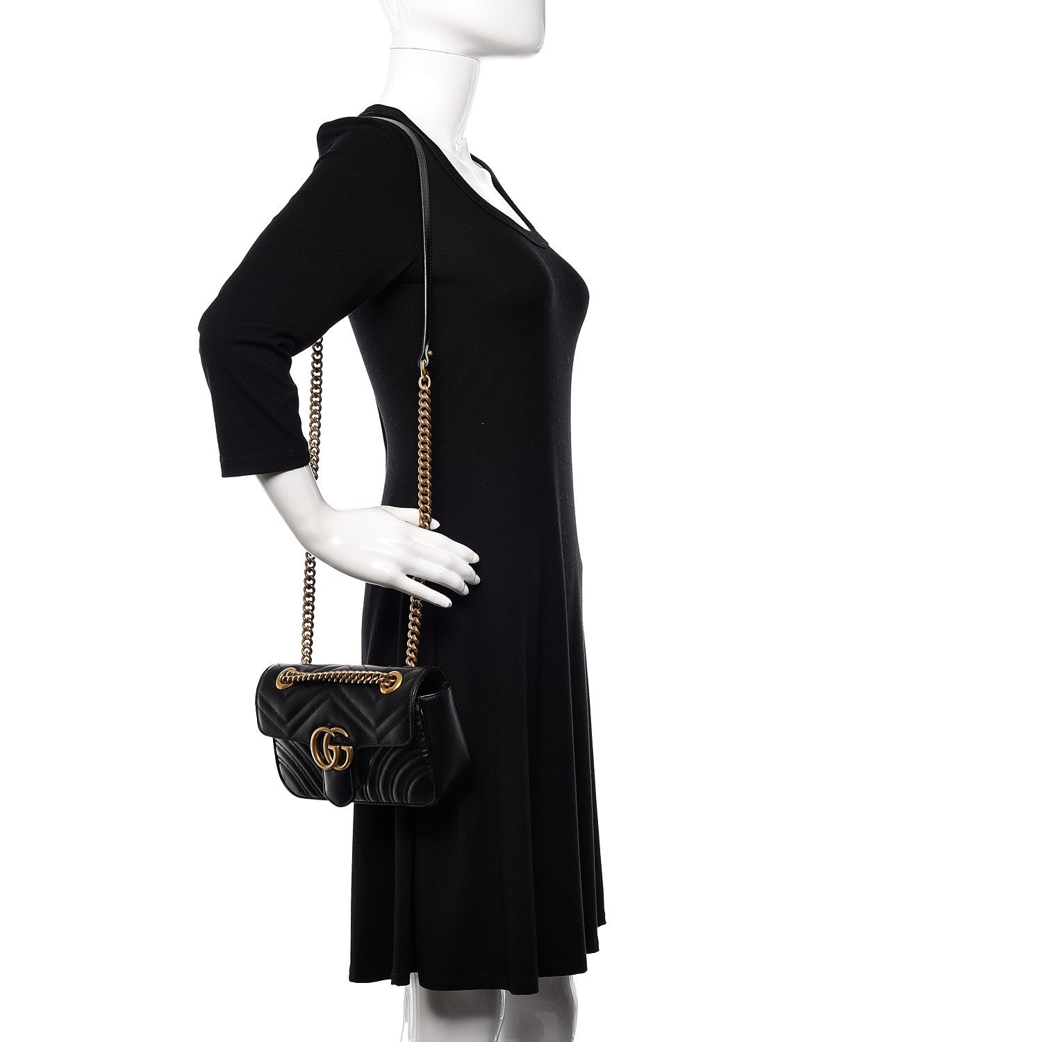Gucci Calfskin Matelasse Mini GG Marmont Shoulder Bag Black 2 of 12