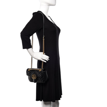 Gucci Calfskin Matelasse Mini GG Marmont Shoulder Bag Black 2 of 12
