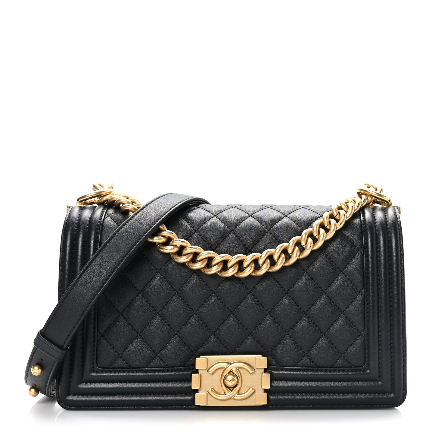 Calfskin Quilted Medium Boy Flap Black