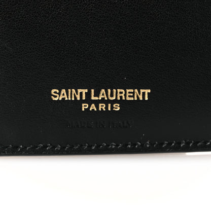 Saint Laurent Shiny Calfskin Crocodile Embossed Monogram Uptown Compact Wallet Black 6 of 10