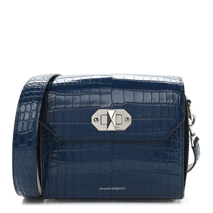 Alexander McQueen Calfskin Crocodile Embossed Box Shoulder Bag 21 Blue 1 of 12