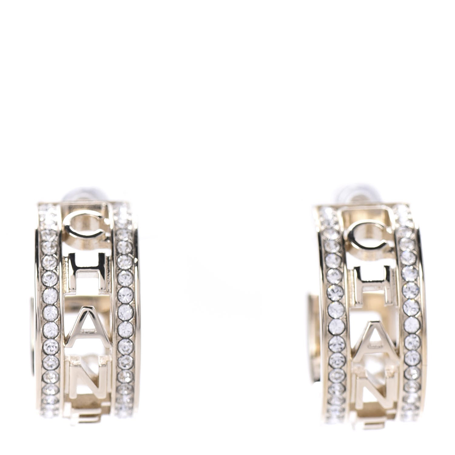 Chanel Metal Crystal Bow-tiful CC Hoop Earrings Gold 1 of 5